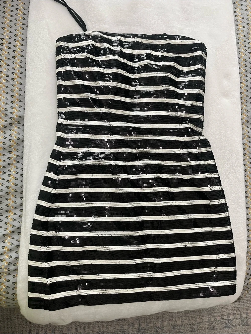 Veronica Beard Black and White Sequin Stripe Strapless Mini Dress - Picture 4 of 6